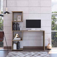 Computer Desk Jayess With Four-Tier Storage Shelves  Light Oak  White(D0102Hgemzu)