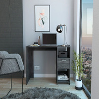Computer Desk Odessa With Single Drawer And Open Storage Cabinets  Smokey Oak Finish(D0102Hgemzy)