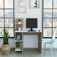 Desk Wichita  Four Shelves  Light Oak  White Finish(D0102Hgedqv)