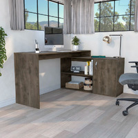 L-Shaped Desk Desti  Single Door Cabinet  Dark Brown Finish(D0102Hge6Vv)
