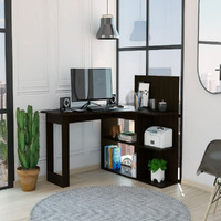 Computer Desk Mohave  Five Open Shelves  Black Wengue Finish(D0102Hgey3V)