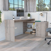 L-Shaped Desk Desti  Single Door Cabinet  Light Gray Finish(D0102Hge6Jg)