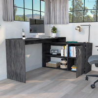 L-Shaped Desk Desti  Single Door Cabinet  Smokey Oak Finish(D0102Hge6Dw)