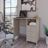 Writing Desk Brentwood With Three Drawers And Open Storage Shelf  Light Gray Finish(D0102Hgemka)
