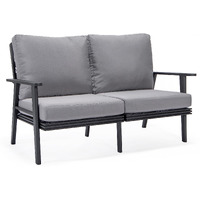 Leisuremod Walbrooke Modern Outdoor Patio Loveseat With Black Aluminum Frame And Removable Cushions For Patio And Backyard Garden