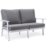 Leisuremod Walbrooke Modern Outdoor Patio Loveseat With White Aluminum Frame And Removable Cushions For Patio And Backyard Garden