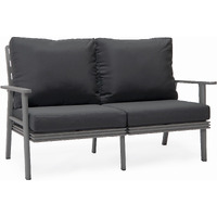 Leisuremod Walbrooke Modern Outdoor Patio Loveseat With Gray Aluminum Frame And Removable Cushions For Patio And Backyard Garden