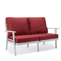 Leisuremod Walbrooke Modern Outdoor Patio Loveseat With White Aluminum Frame And Removable Cushions For Patio And Backyard Garden