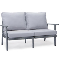Leisuremod Walbrooke Modern Outdoor Patio Loveseat With Gray Aluminum Frame And Removable Cushions For Patio And Backyard Garden