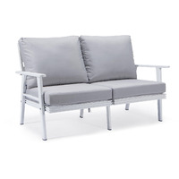 Leisuremod Walbrooke Modern Outdoor Patio Loveseat With White Aluminum Frame And Removable Cushions For Patio And Backyard Garden