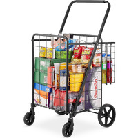 Vevor Folding Shopping Cart  Jumbo Grocery Cart With Double Baskets  360 Swivel Wheels  Heavy Duty Utility Cart  110 Lbs Large Capacity Utility Cart For Laundry  Shopping  Grocery  Luggage