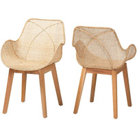 Baxton Studio Ballerina Brown Finished Mahogany Wood And Rattan Dining Chair