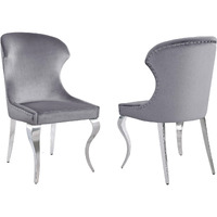 Cheyanne Upholstered Wingback Side Chair With Nailhead Trim Chrome And Grey (Set Of 2)