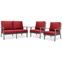 Leisuremod Walbrooke Modern 3-Piece Outdoor Patio Set With Grey Aluminum Frame And Removable Cushions Loveseat And Armchairs For Patio And Backyard Garden