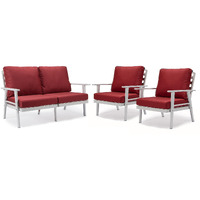 Leisuremod Walbrooke Modern 3-Piece Outdoor Patio Set With White Aluminum Frame And Removable Cushions Loveseat And Armchairs For Patio And Backyard Garden
