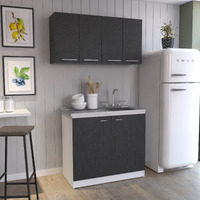 Aztec 2 Piece Kitchen Set  Wall Cabinet + Utility Sink Cabinet  Black  White(D0102H2Bc8Y)