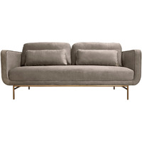 Lilou 77"" Fossil Gray Velvet Sofa With Antique Brass Metal Legs