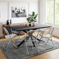 Leisuremod Lawrence 7-Piece Acrylic Folding Dining Chair And Rectangular Dining Table With Geometic Base Set