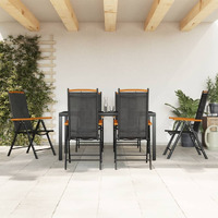 Vidaxl 7 Piece Patio Dining Set Black Aluminum