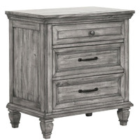 Avenue 3-Drawer Rectangular Nightstand With Dual Usb Ports Grey