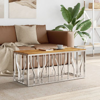 Vidaxl Coffee Table Silver Stainless Steel And Solid Wood Acacia