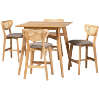 Baxton Studio Dannell Mid-Century Modern Grey Fabric And Natural Oak Finished Wood 5-Piece Pub Set