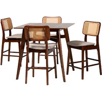 Baxton Studio Dannon Mid-Century Modern Grey Fabric And Walnut Brown Finished Wood 5-Piece Pub Set