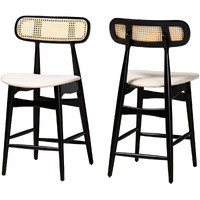 Baxton Studio Tarana Mid-Century Modern Cream Fabric And Black Finished Wood 2-Piece Counter Stool Set