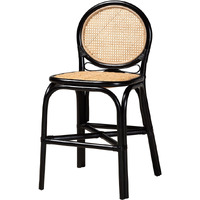 Bali & Pari Ayana Mid-Century Modern Two-Tone Black And Natural Brown Rattan Counter Stool