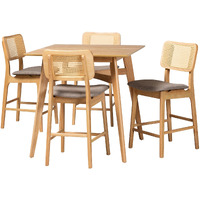 Baxton Studio Dannon Mid-Century Modern Grey Fabric And Natural Oak Finished Wood 5-Piece Pub Set