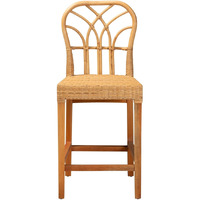 Bali & Pari Monaco Modern Bohemian Natural Rattan And Mahogany Wood Counter Stool