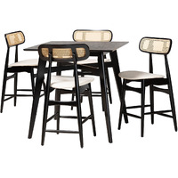 Baxton Studio Tarana Mid-Century Modern Cream Fabric And Black Finished Wood 5-Piece Pub Set