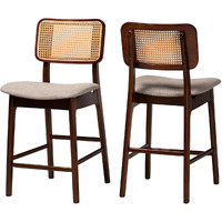 Baxton Studio Dannon Mid-Century Modern Grey Fabric And Walnut Brown Finished Wood 2-Piece Counter Stool Set
