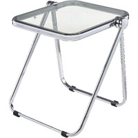 Leisuremod Lawrence Mid-Century Modern Rectangular Folding Side Table In Chrome Finish With Plastic Tabletop And Aluminum Frame For Living Room And Bedroom  Tranpsarent Black