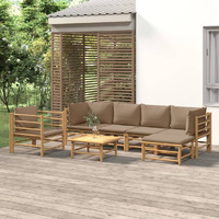 Vidaxl 7 Piece Patio Lounge Set With Taupe Cushions Bamboo