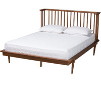 Baxton Studio Flint Mid-Century Modern Ash Walnut Finished Wood King Size Platform Bed