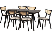 Baxton Studio Dannell Mid-Century Modern Cream Fabric And Black Finished Wood 7-Piece Dining Set