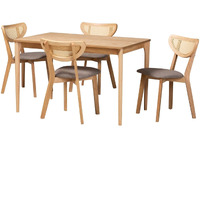 Baxton Studio Dannell Mid-Century Modern Grey Fabric And Natural Oak Finished Wood 5-Piece Dining Set