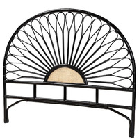 Bali & Pari Perenna Modern Bohemian Two-Tone Black And Natural Brown Rattan Queen Size Standalone Headboard