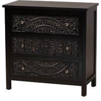 Baxton Studio Yelena Classic And Traditional Black Finished Wood 3-Drawer Storage Cabinet