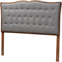 Baxton Studio Georgia Classic And Traditional Grey Fabric And Walnut Brown Finished Wood Queen Size Headboard