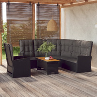 Vidaxl 3 Piece Patio Lounge Set With Cushions Black Poly Rattan