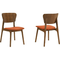 Kalia Wood Dining Chair In Walnut Finish With Orange Fabric - Set Of 2