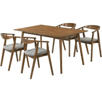 Westmont Santana 5 Piece Walnut Wood Dining Table Set With Charcoal Fabric