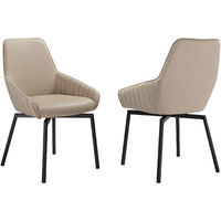 Shilo Swivel Upholstered Dining Chair In Champagne Faux Leather With Black Metal Legs - Set Of 2