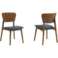 Kalia Wood Dining Chair In Walnut Finish With Blue Fabric - Set Of 2
