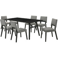 Channell 7 Piece Black Wood Dining Table Set With Charcoal Fabric