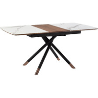 Alora Extendable Dining Table With Light Gray Ceramic And Wood Top And Metal Legs