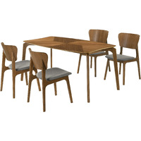 Kalia 5 Piece Wood Dining Set In Walnut Finish With Charcoal Fabric