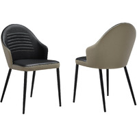 Rocco Upholstered Dining Chair In Taupe Gray And Black Faux Leather With Black Metal Legs - Set Of 2